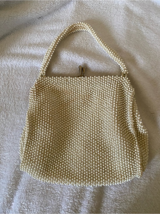 Source Unknown Handbags - Cream Beaded Handheld Clutch with Top Handle
